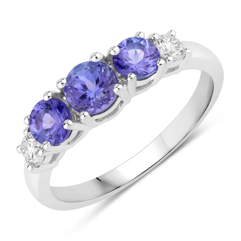 Fine Color Jewels 1.15 Ct Genuine Tanzanite and Lab Grown Diamond Silver Ring made by Zulily