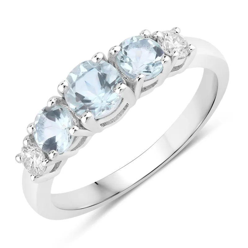 Fine Color Jewels 1.04 Ct Genuine Aquamarine and Lab Grown Diamond Silver Ring made by Zulily
