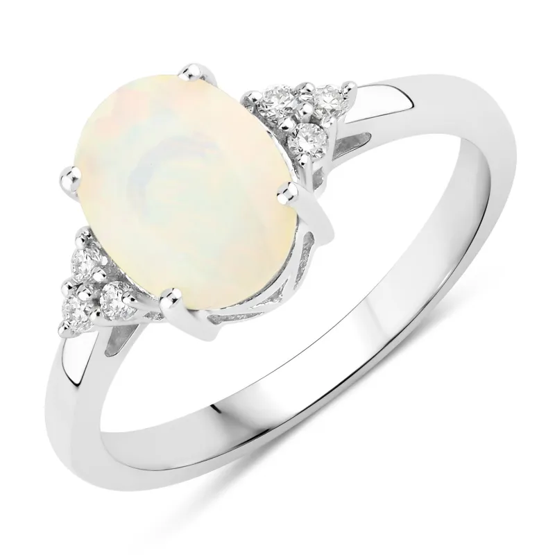 Fine Color Jewels 0.99 Ct Genuine Ethiopian Opal and Lab Grown Diamond Silver Ring made by Zulily