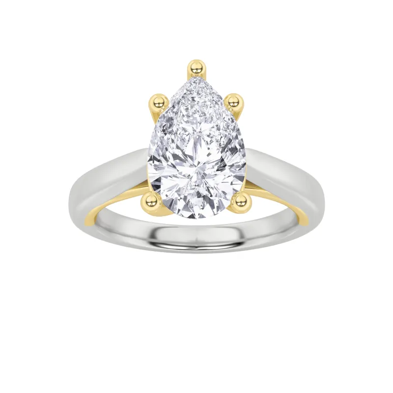 2Cttw Pear Shaped Lab Grown Diamond (F/VS) Two Tone Cathedral Shank Solitaire Engagement Ring 14K Gold made by Zulily