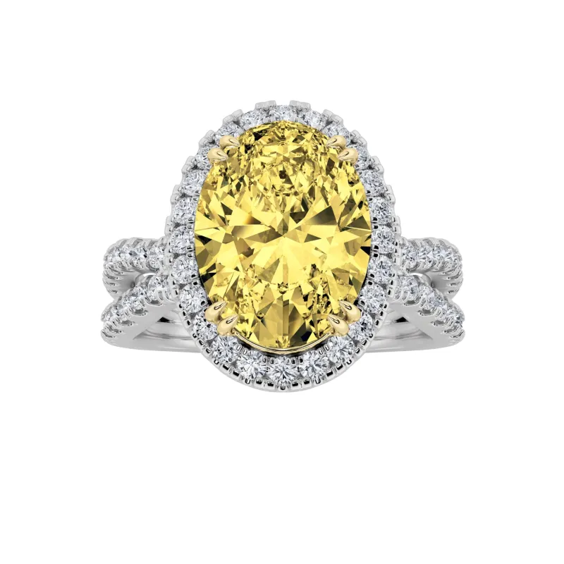 4Cttw Oval Shaped Yellow Lab Grown Diamond (F/VS) Split Shank Halo Engagement Ring 14K Gold made by Zulily