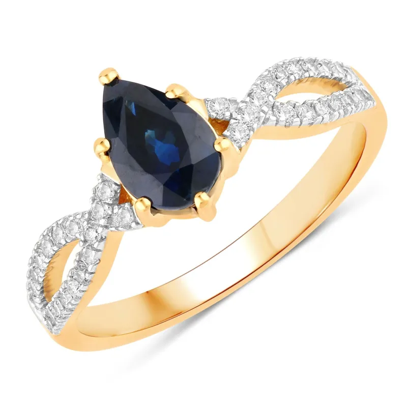 1.14ct Pear Blue Sapphire and Diamond Prong 14K Yellow Gold Crossover Engagement Ring made by Zulily