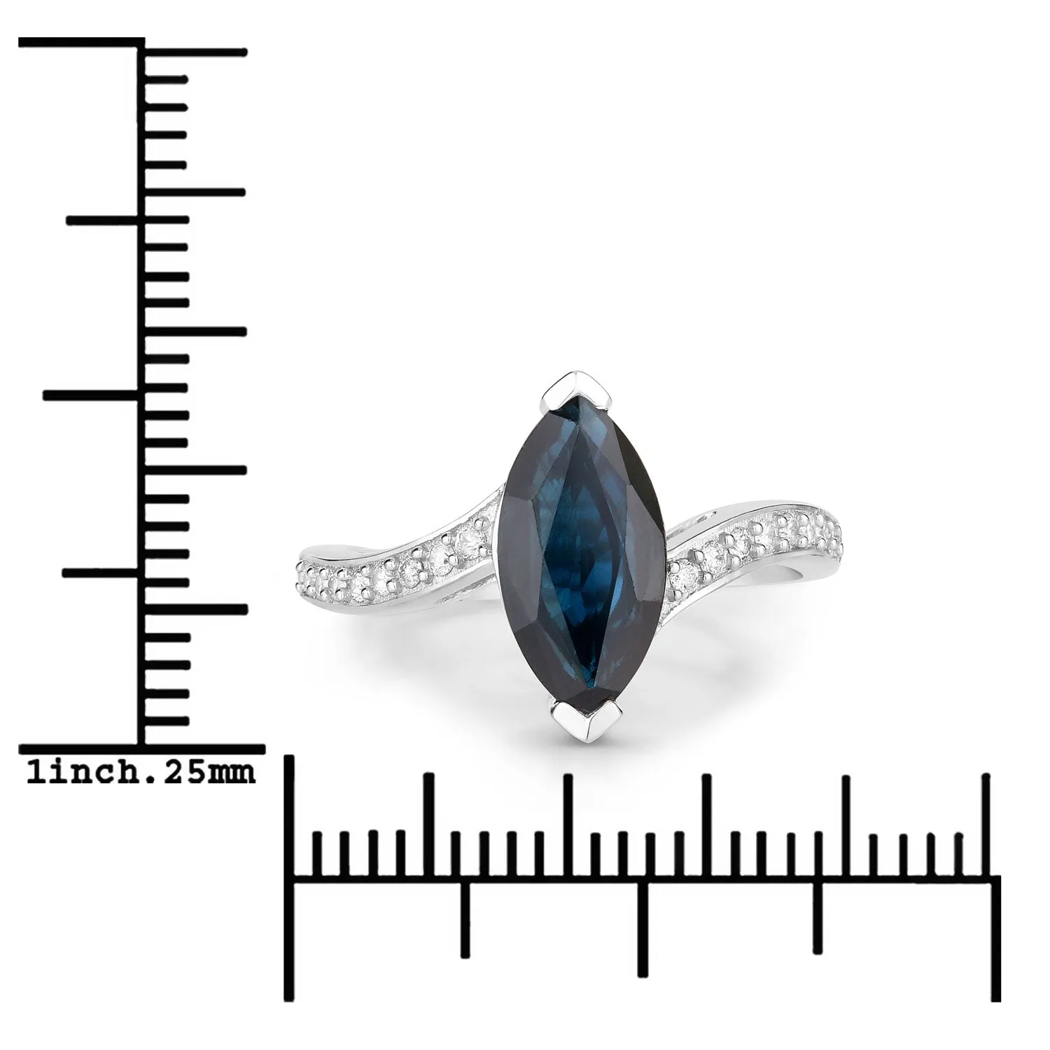 2.26ct Marquise Blue Sapphire and White Diamond Prong 14K White Gold Bypass Engagement Ring sold by Zulily product image thumbnail 3