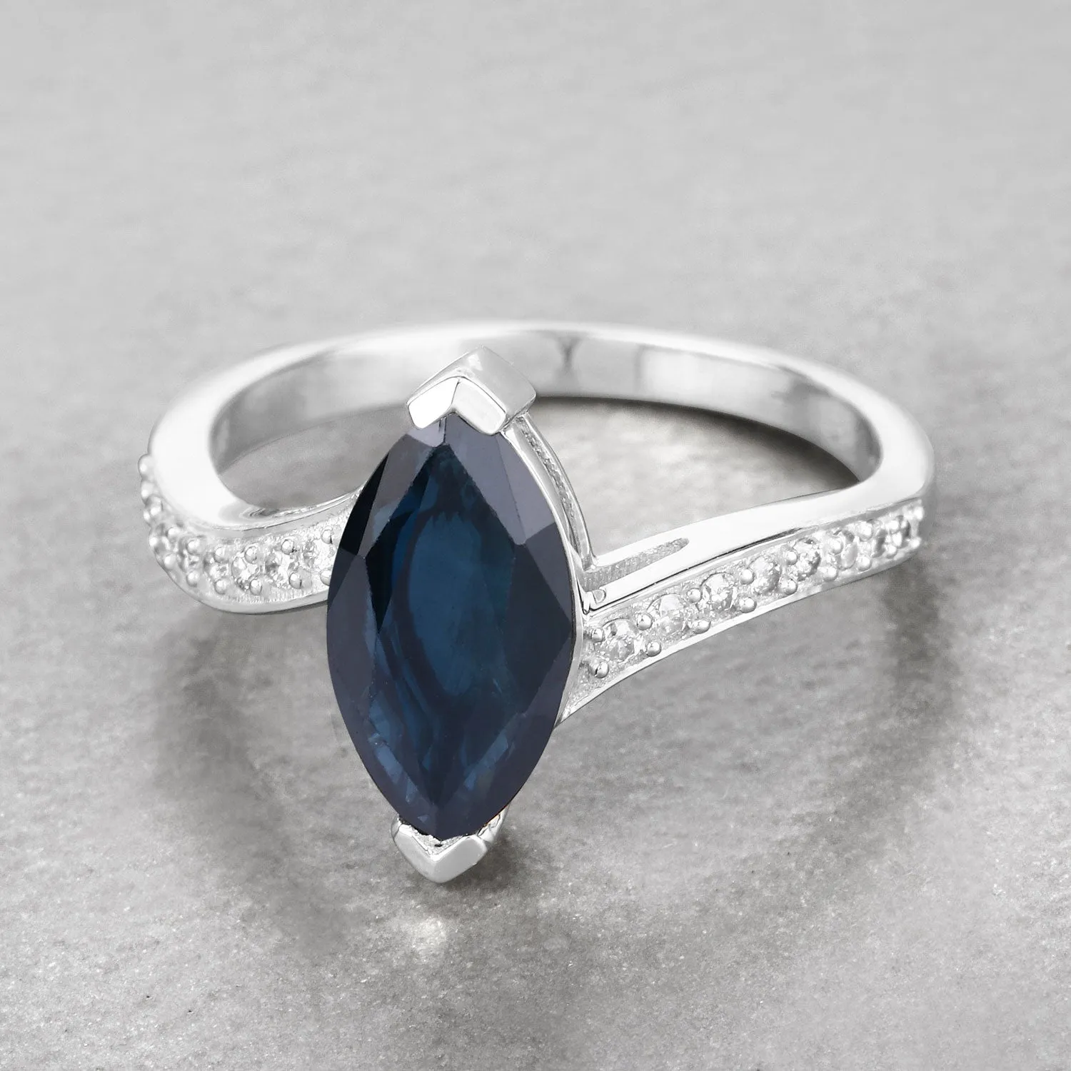 2.26ct Marquise Blue Sapphire and White Diamond Prong 14K White Gold Bypass Engagement Ring sold by Zulily product image thumbnail 4