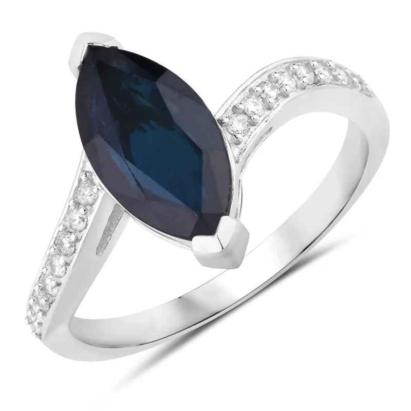2.26ct Marquise Blue Sapphire and White Diamond Prong 14K White Gold Bypass Engagement Ring made by Zulily