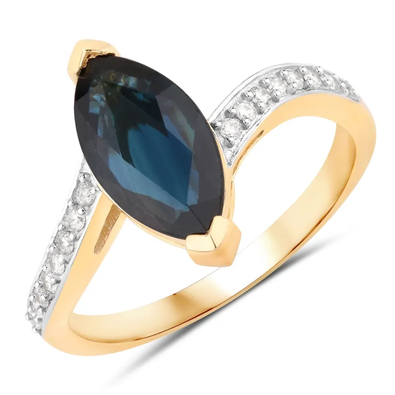 2.26ct Marquise Blue Sapphire and Diamond Prong 14K Yellow Gold Bypass Engagement Ring made by Zulily