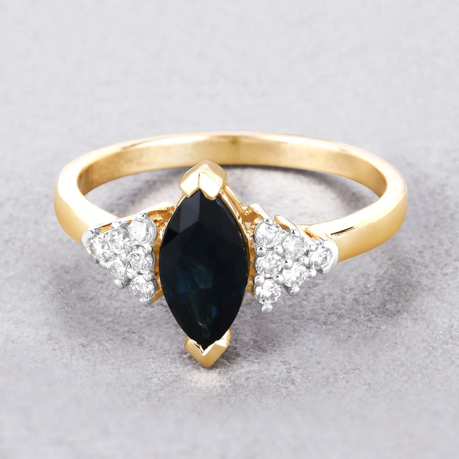 1.47ct Marquise Blue Sapphire and White Diamond Prong 14K Yellow Gold Cocktail Ring sold by Zulily product image thumbnail 4