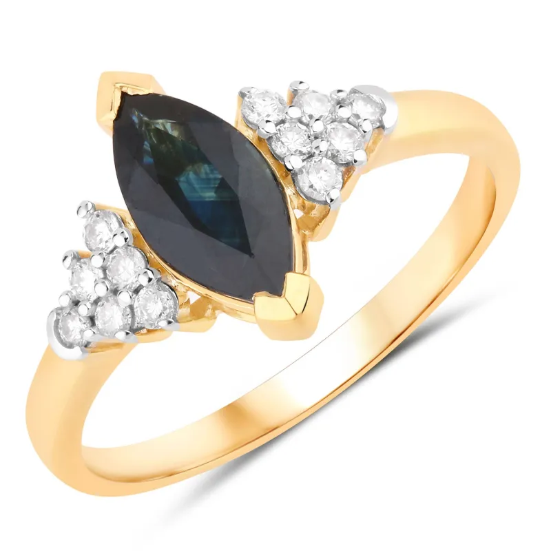 1.47ct Marquise Blue Sapphire and White Diamond Prong 14K Yellow Gold Cocktail Ring made by Zulily