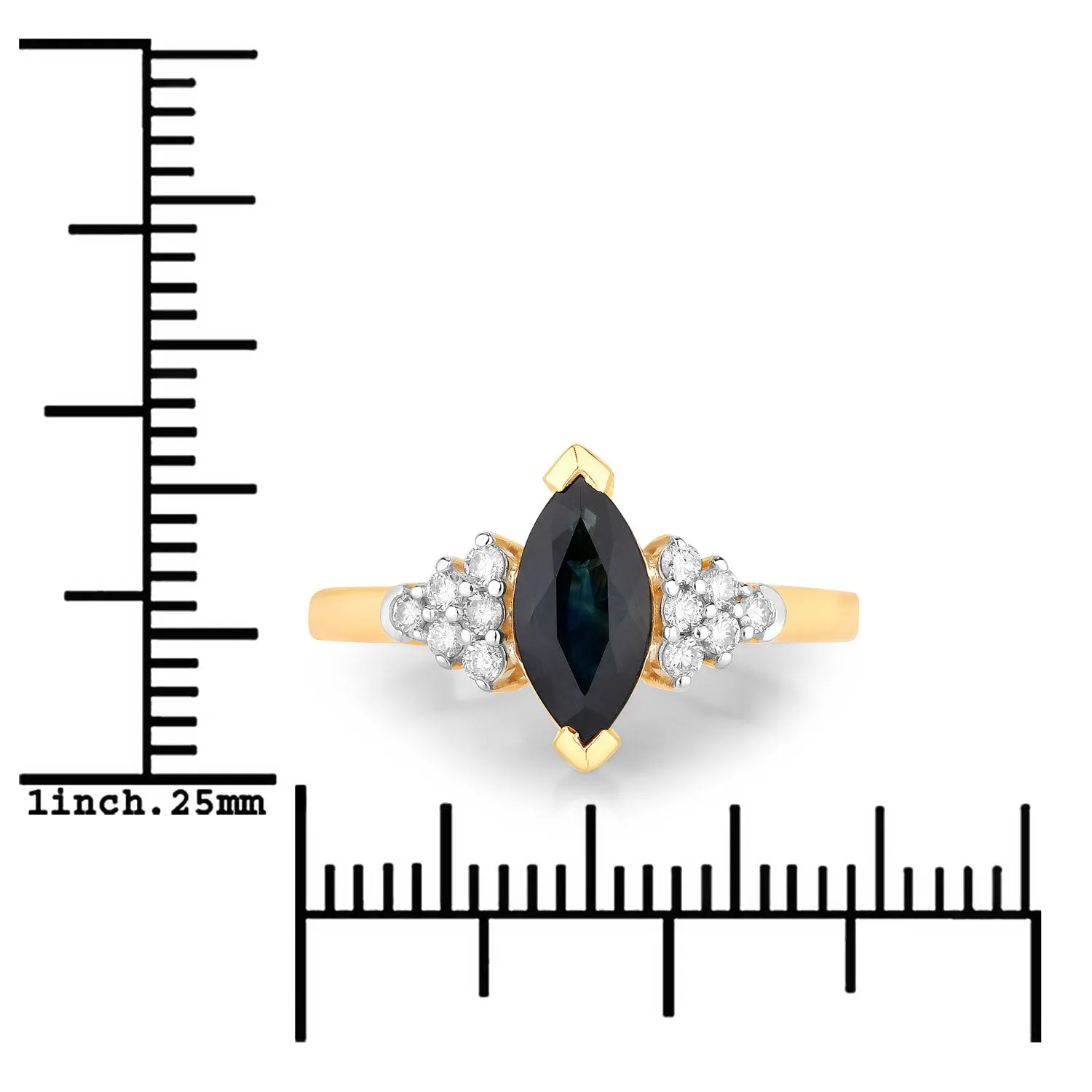 1.47ct Marquise Blue Sapphire and White Diamond Prong 14K Yellow Gold Cocktail Ring sold by Zulily product image thumbnail 3
