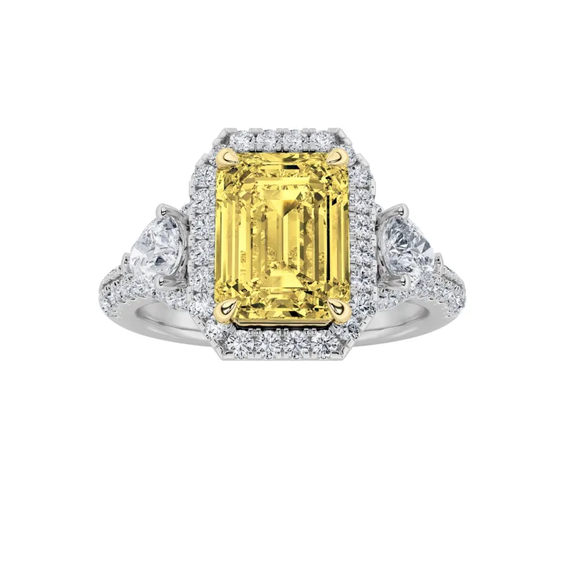 3Cttw Radiant Shaped Yellow Lab Grown Diamond (F/VS) Accented Three Stone Engagement Ring 14K Gold made by Zulily