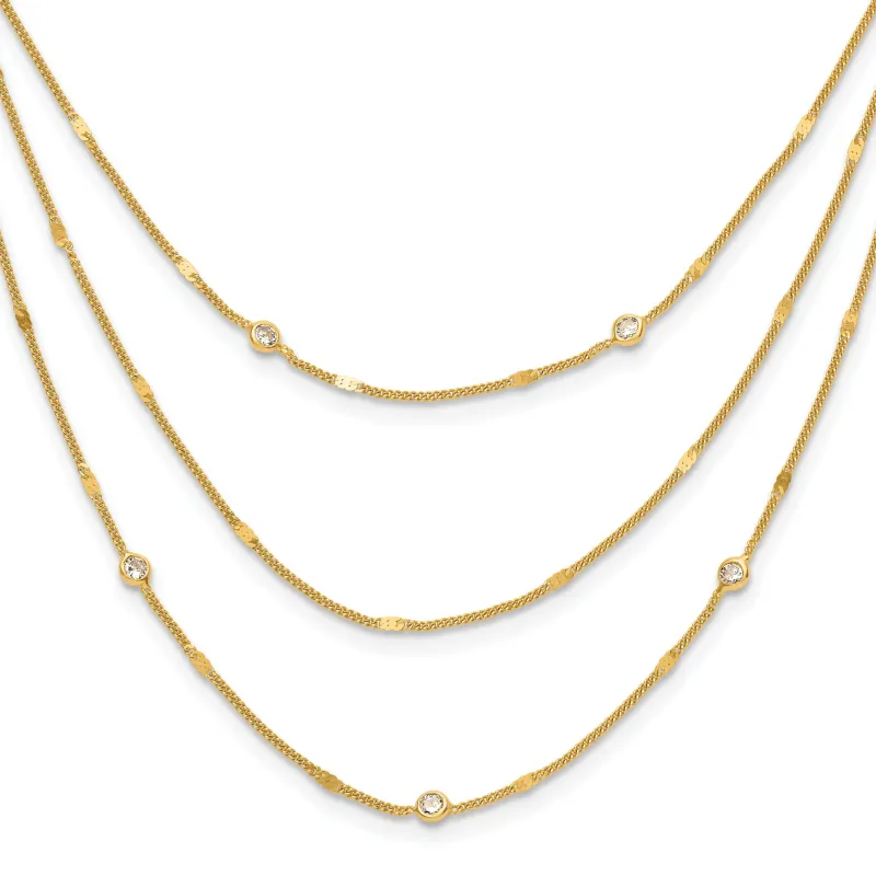 Round White Cubic Zirconia Sterling Silver Gold-Tone Layered Cable Chain Necklace made by Zulily