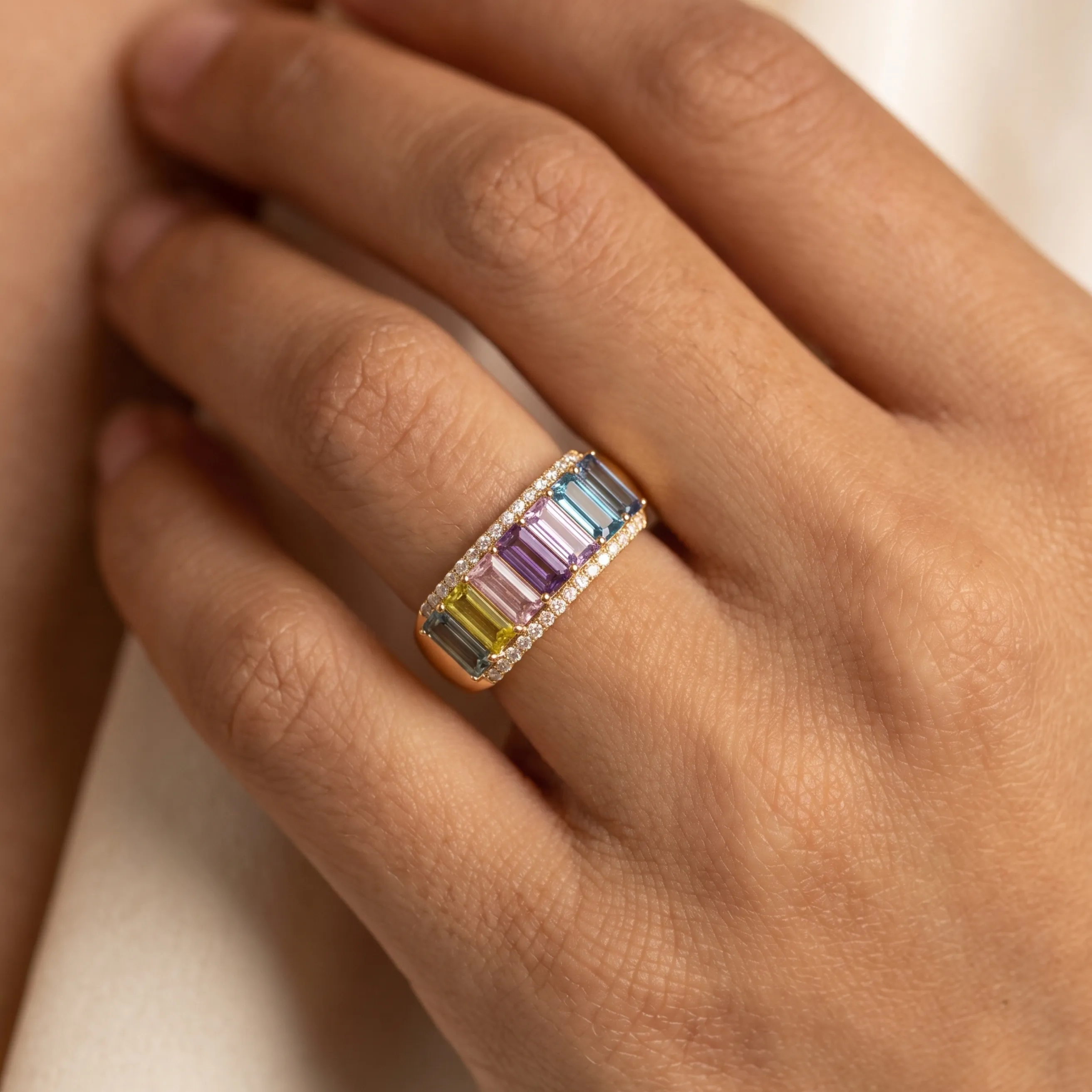 IGI Certified 2.35 Ct Baguette Multi Color Unheated Sapphire and Diamond 14K Gold Eternity Engagement Band Ring sold by Zulily product image thumbnail 3
