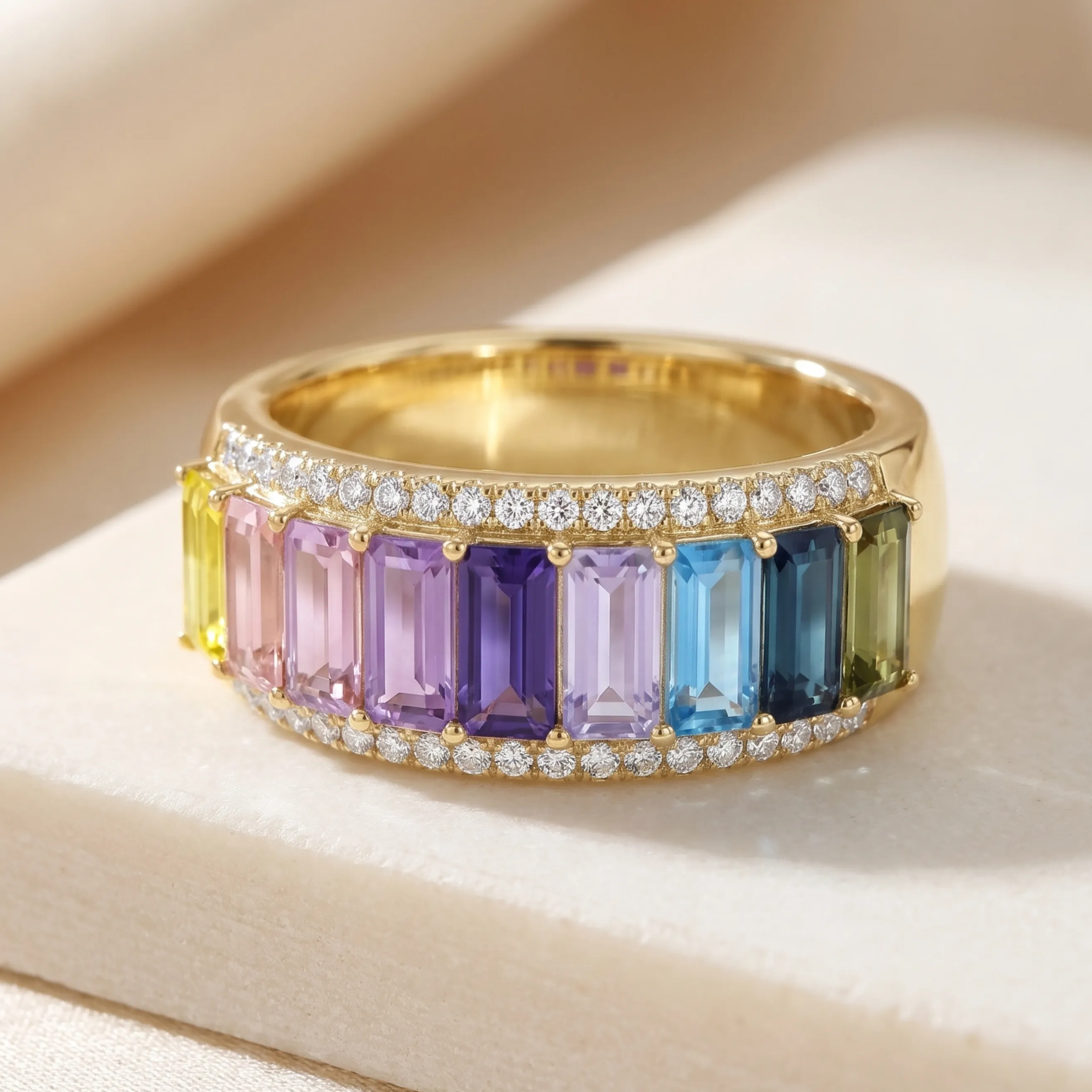 IGI Certified 2.35 Ct Baguette Multi Color Unheated Sapphire and Diamond 14K Gold Eternity Engagement Band Ring sold by Zulily product image thumbnail 4