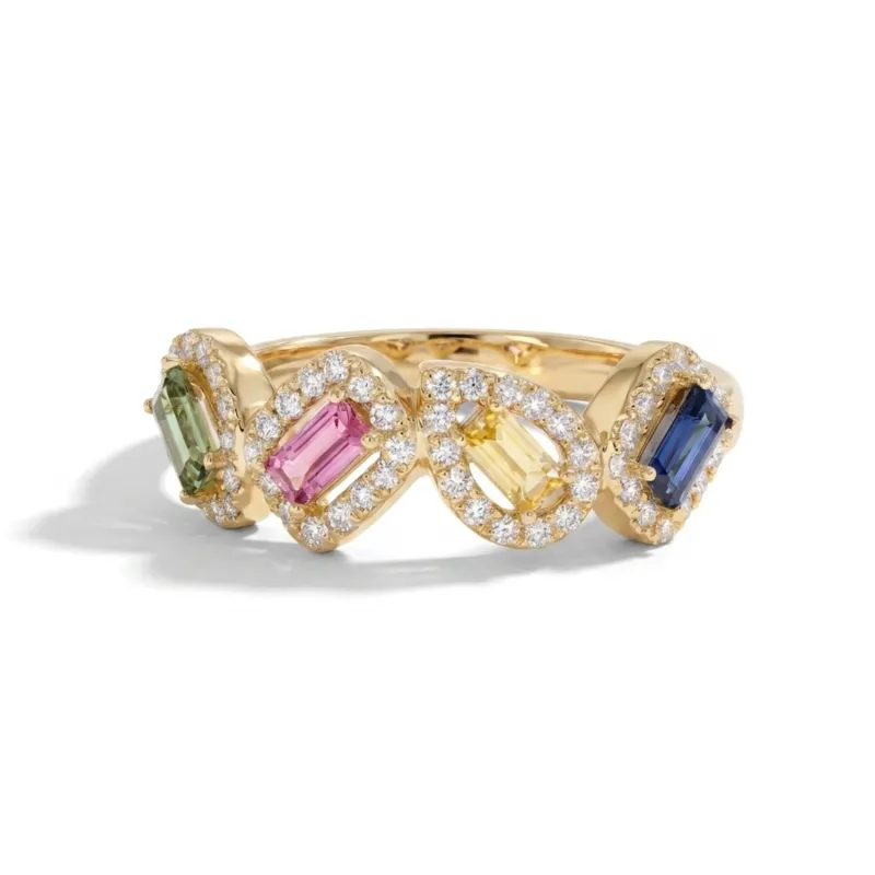 IGI Certified 0.40 Ct Multi Color Unheated Sapphire and Diamond 14K Yellow Gold Engagement Halo Ring made by Zulily