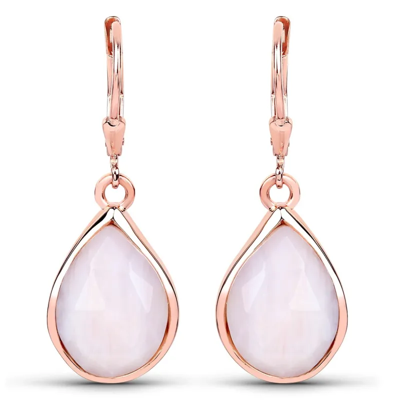 7.60 Ct Pear Pink Opal Bezel 18K Rose Gold Plated Silver Teardrop Dangle Earrings made by Zulily