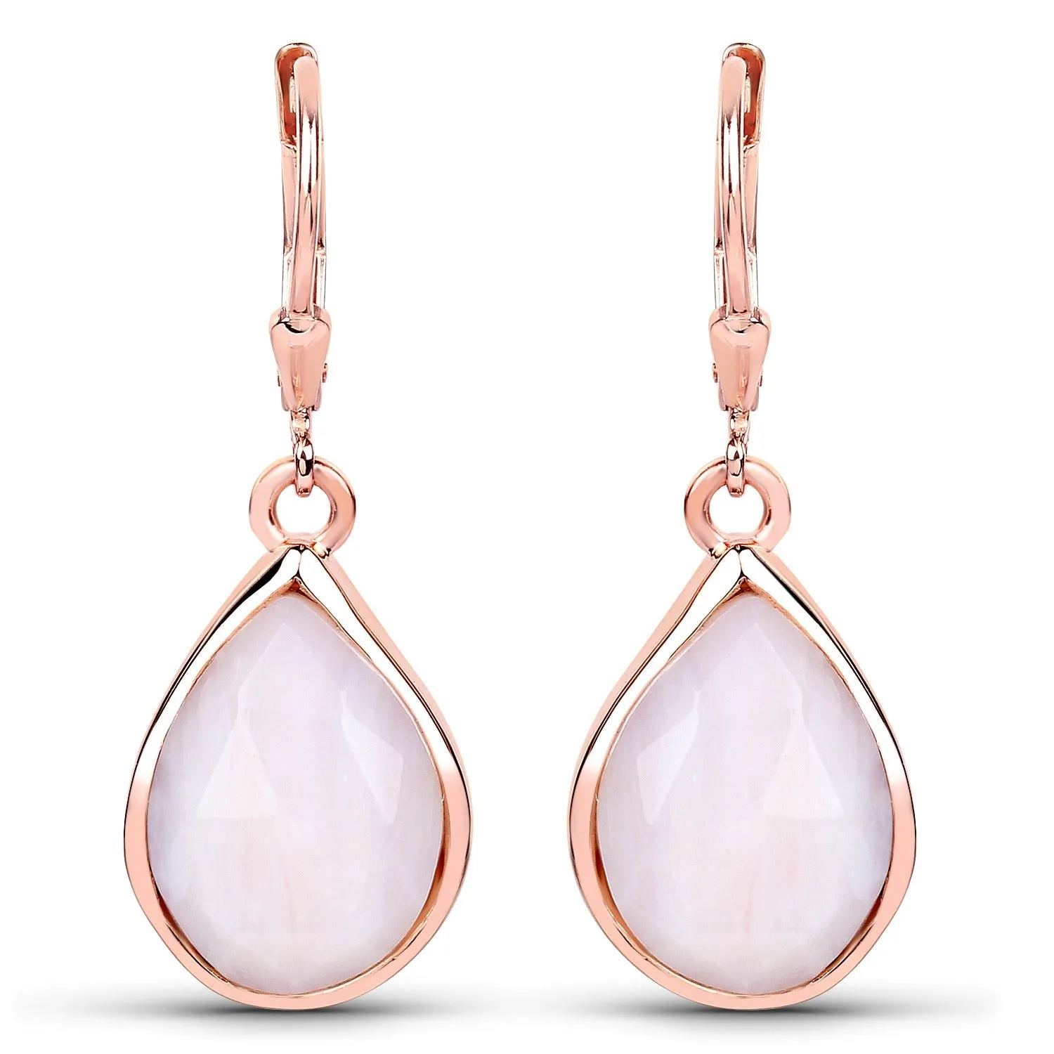 7.60 Ct Pear Pink Opal Bezel 18K Rose Gold Plated Silver Teardrop Dangle Earrings sold by Zulily