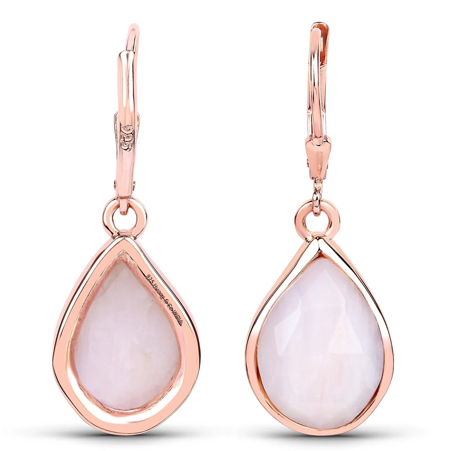 7.60 Ct Pear Pink Opal Bezel 18K Rose Gold Plated Silver Teardrop Dangle Earrings sold by Zulily product image thumbnail 2