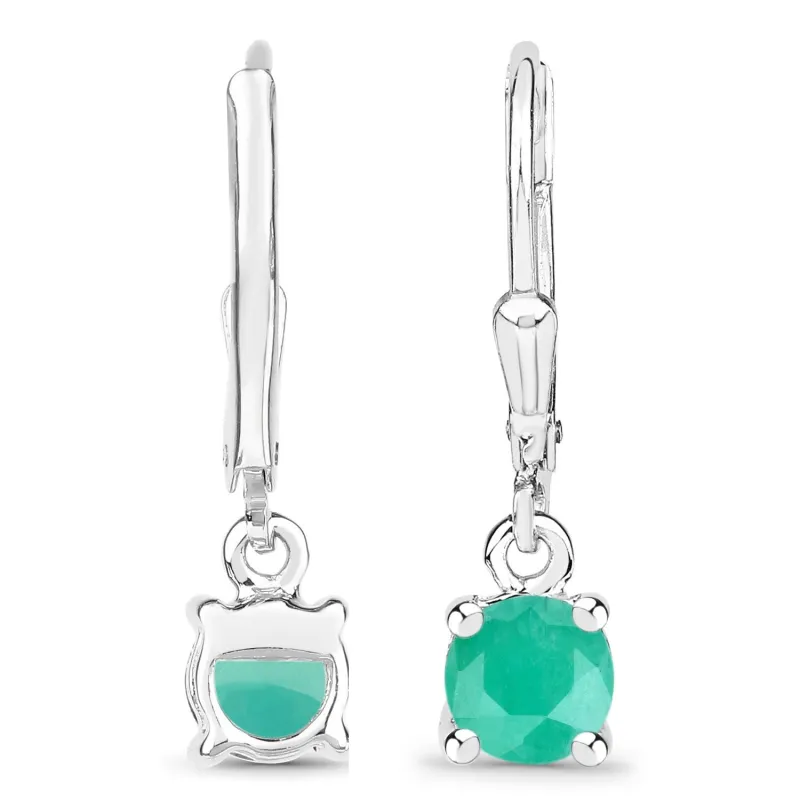 0.92 Ct Round Green Emerald Prong Silver Dangle Lever Back Earrings made by Zulily