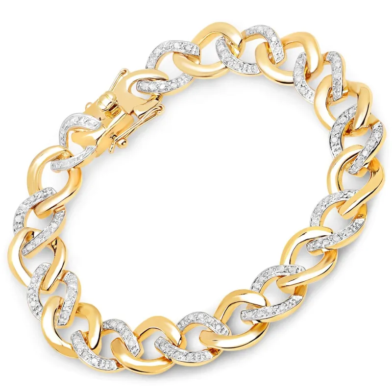 0.70 Ct Round White Diamond Prong Yellow Gold Plated Sterling Silver Cuban Chain Link Bracelet made by Zulily