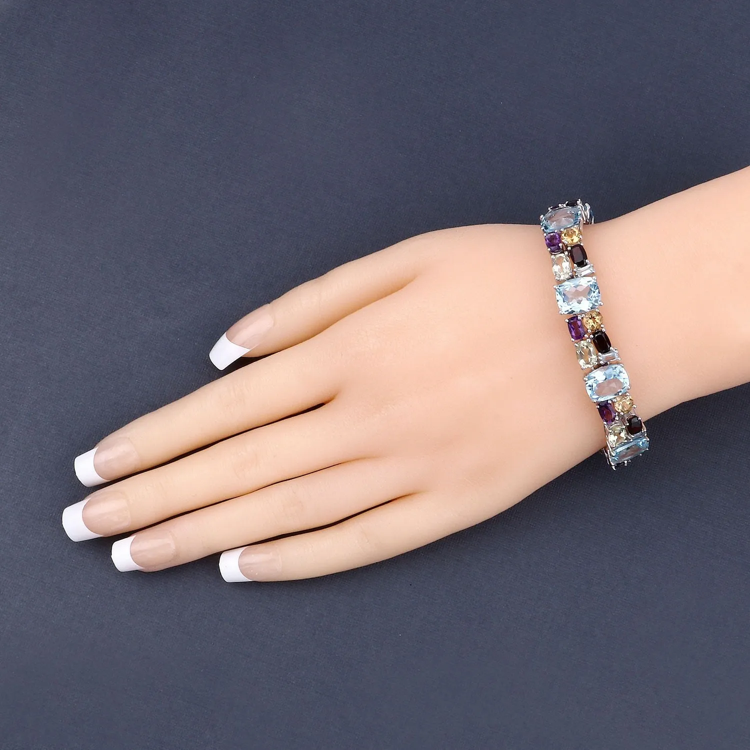 51.36 Cttw Multi-Color Gemstone Prong 925 Sterling Silver Link Bracelet sold by Zulily product image thumbnail 2