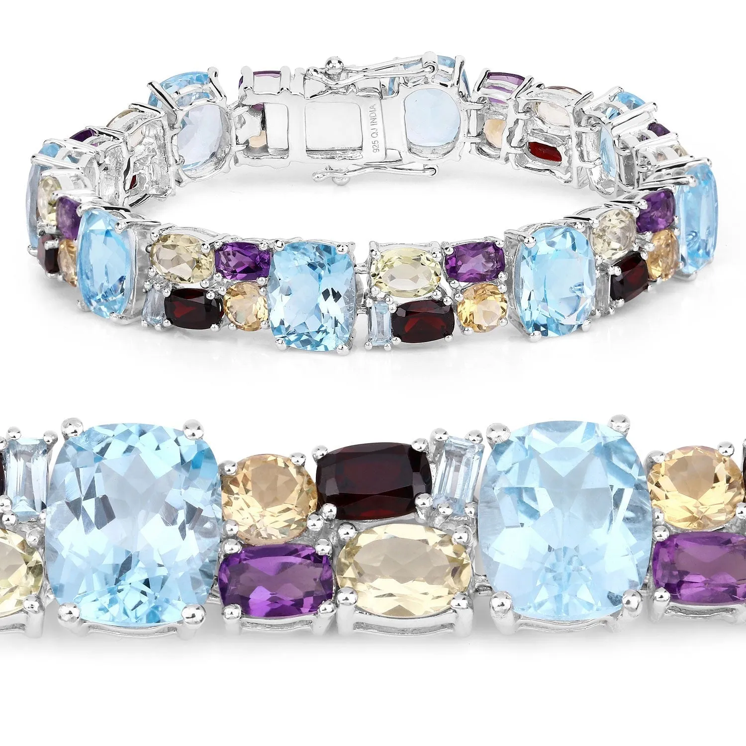 51.36 Cttw Multi-Color Gemstone Prong 925 Sterling Silver Link Bracelet sold by Zulily product image thumbnail 3