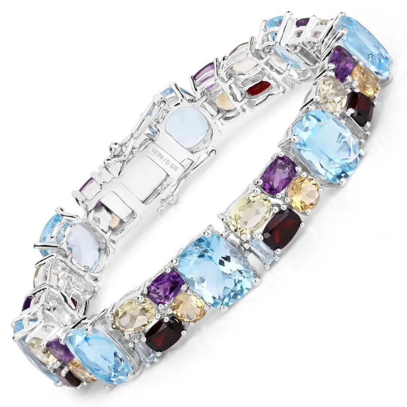 51.36 Cttw Multi-Color Gemstone Prong 925 Sterling Silver Link Bracelet made by Zulily
