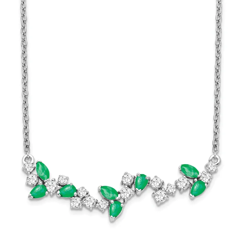 0.95 Ct Marquise Green Emerald and Diamond Prong 14k White Gold Floral Bar Necklace made by Zulily