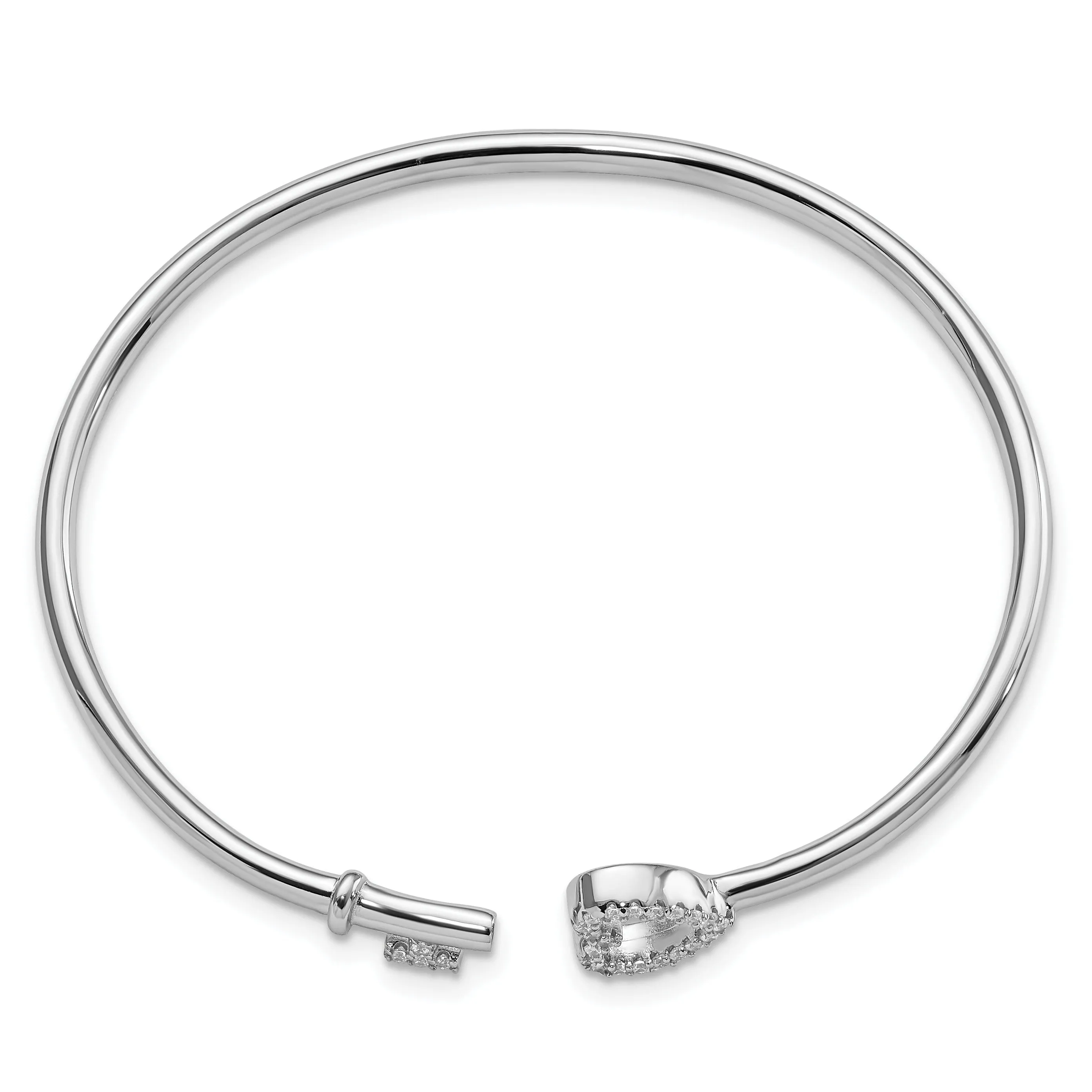 Round White Cubic Zirconia Prong Sterling Silver Heart and Key Flexible Slip-On Bangle Bracelet sold by Zulily product image thumbnail 2