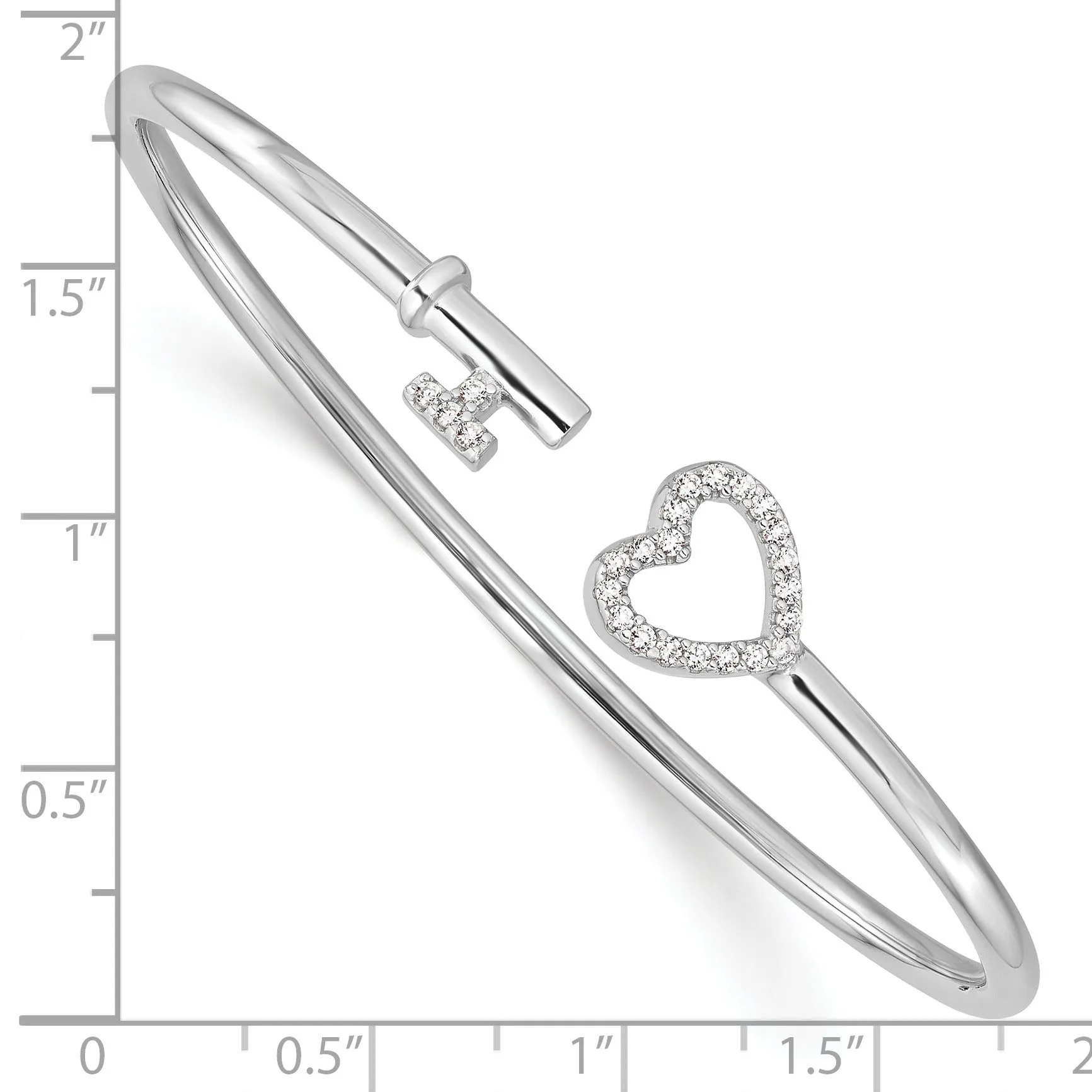 Round White Cubic Zirconia Prong Sterling Silver Heart and Key Flexible Slip-On Bangle Bracelet sold by Zulily product image thumbnail 3