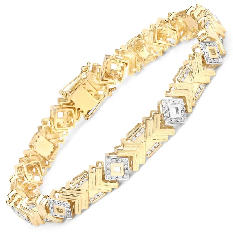 0.98 Ct Round White Diamond Prong Yellow Gold Over Silver Geometric Chevron Link Cocktail Bracelet made by Zulily