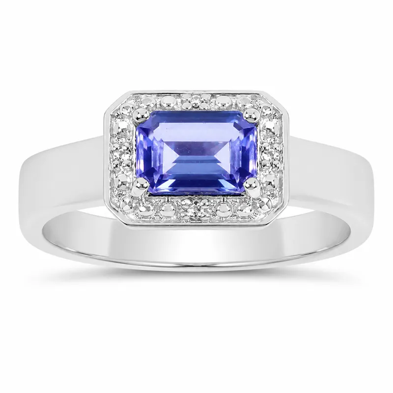 1.12 Ct Octagon Violet Tanzanite Prong Silver Halo Statement Ring made by Zulily