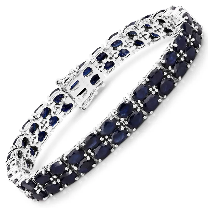 28.80 Cttw Oval Blue Sapphire Prong Sterling Silver Two Row Tennis Bracelet made by Zulily