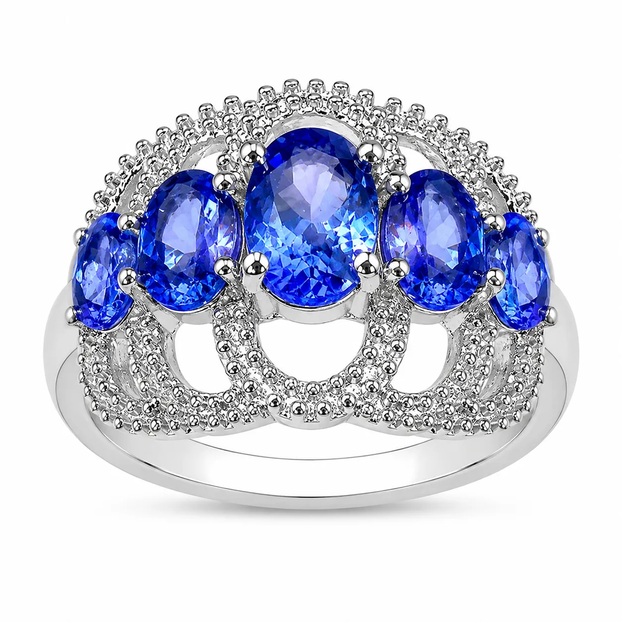 2.13 Ct Oval Violet Tanzanite Prong Silver Pave Five Stone Crown Style Ring sold by Zulily