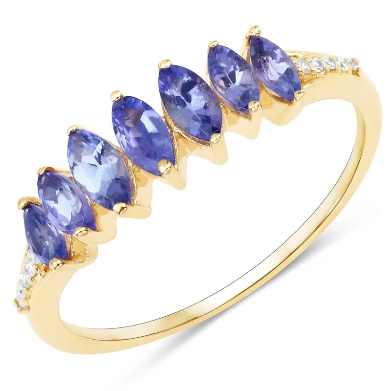 0.74 Ct Marquise Violet Tanzanite Diamond Prong 14K Yellow Gold Pave Statement Ring made by Zulily