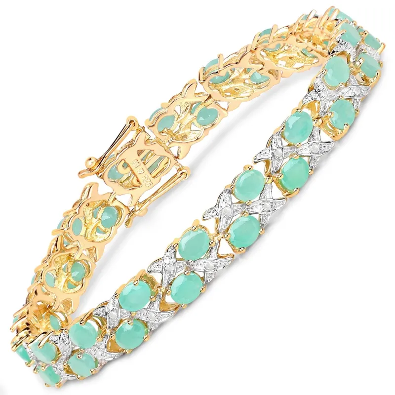 10.08 Ct Oval Green Emerald & Diamond Prong Yellow Gold Plated Silver Two Row X-Link Crossover Bracelet made by Zulily