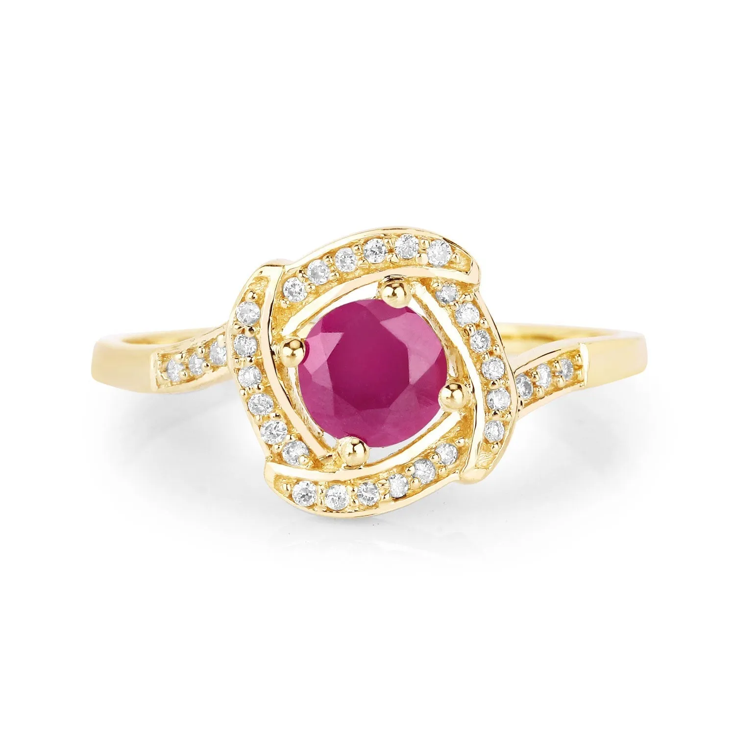 0.55 Ct Round Pink Ruby & Diamond Prong 14K Yellow Gold Halo Bypass Ring sold by Zulily product image thumbnail 5