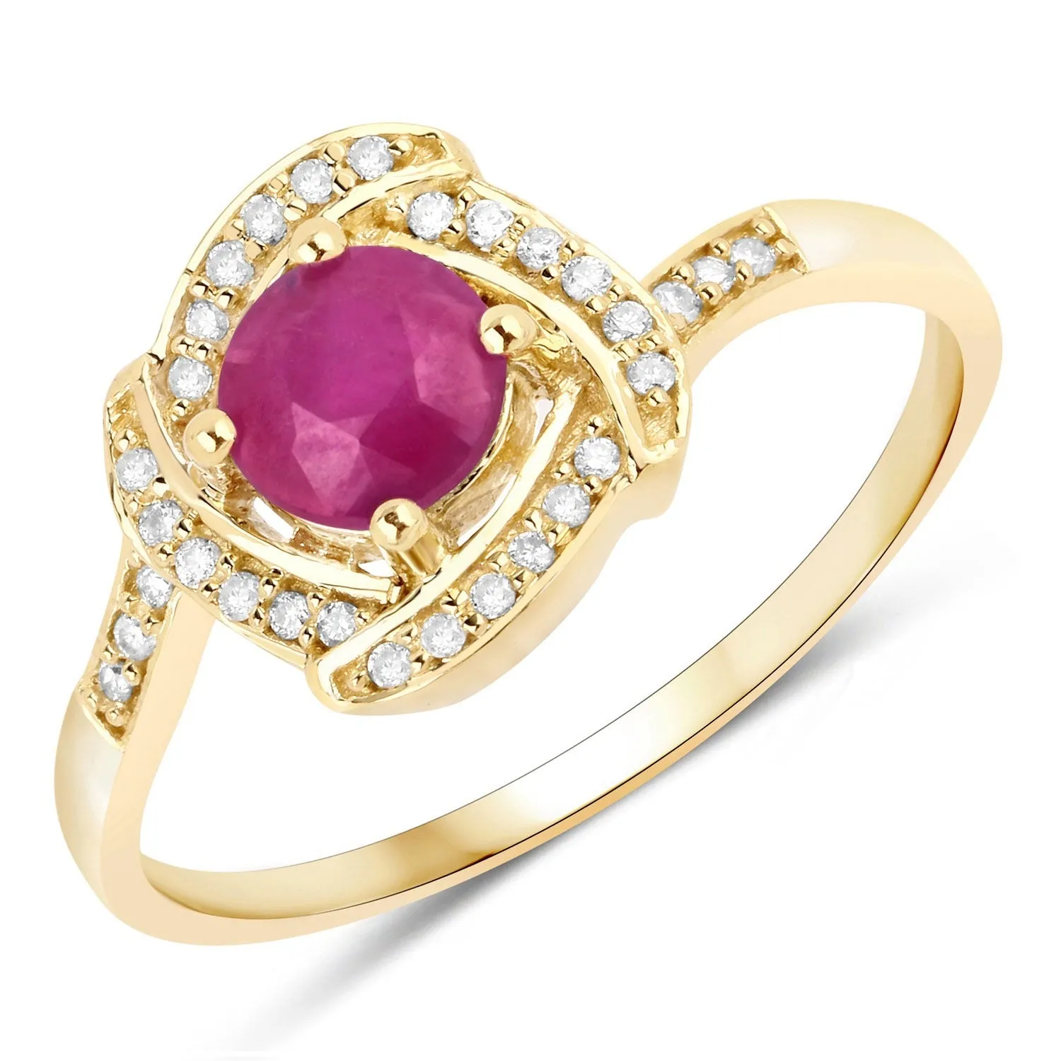 0.55 Ct Round Pink Ruby & Diamond Prong 14K Yellow Gold Halo Bypass Ring sold by Zulily product image thumbnail 2