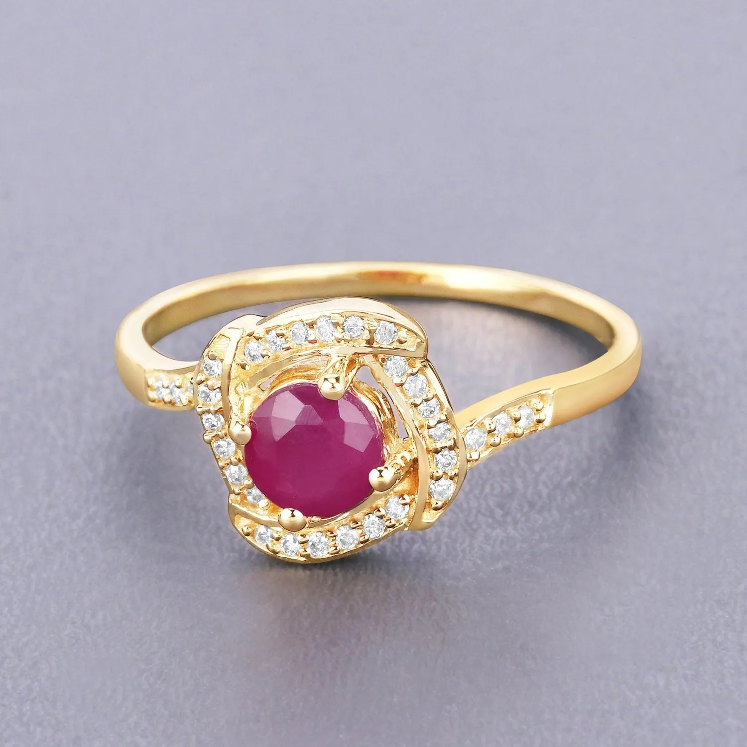 0.55 Ct Round Pink Ruby & Diamond Prong 14K Yellow Gold Halo Bypass Ring sold by Zulily product image thumbnail 3