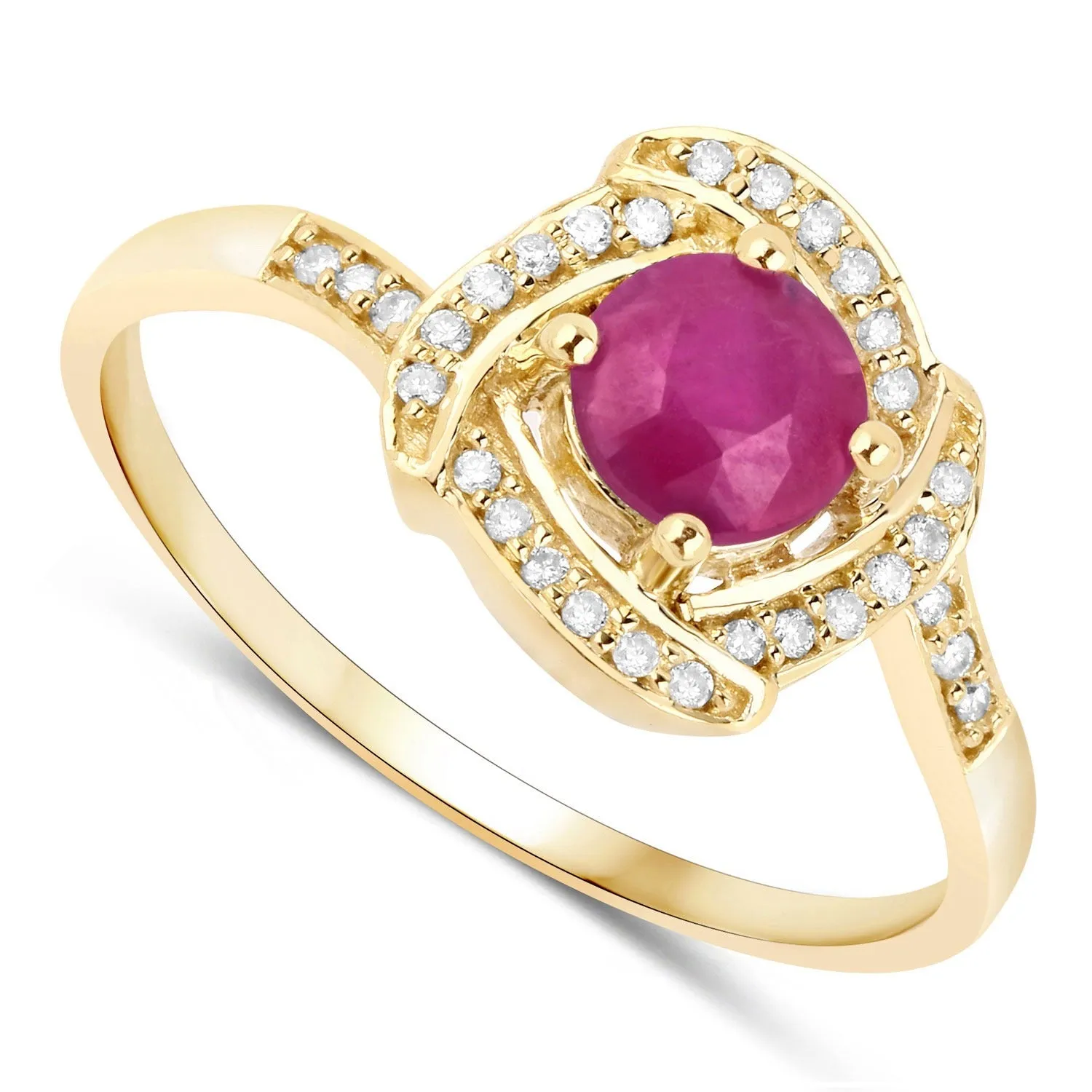 0.55 Ct Round Pink Ruby & Diamond Prong 14K Yellow Gold Halo Bypass Ring sold by Zulily product image thumbnail 4