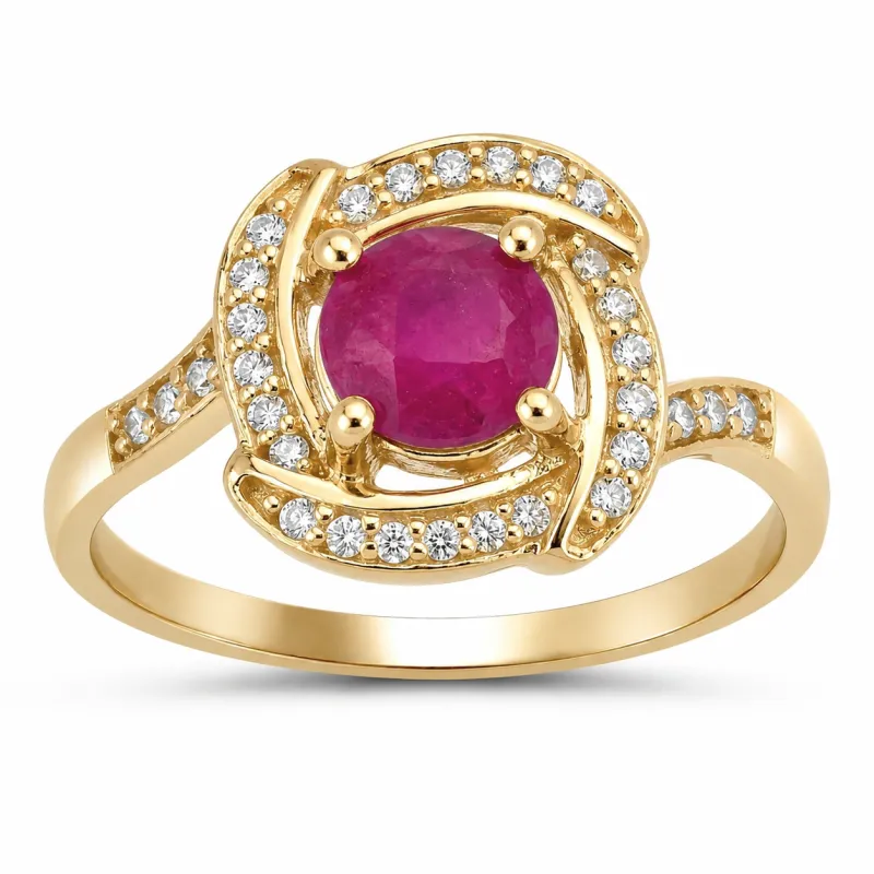 0.55 Ct Round Pink Ruby & Diamond Prong 14K Yellow Gold Halo Bypass Ring made by Zulily
