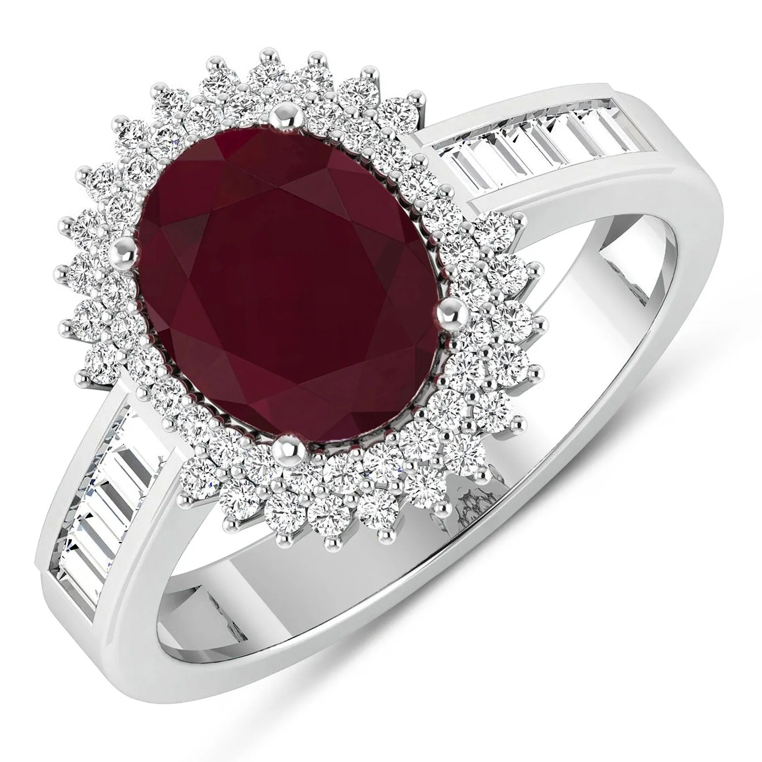 2.30 Ct Oval Pink Ruby & White Diamond Prong 14K White Gold Halo Cocktail Ring sold by Zulily product image thumbnail 2