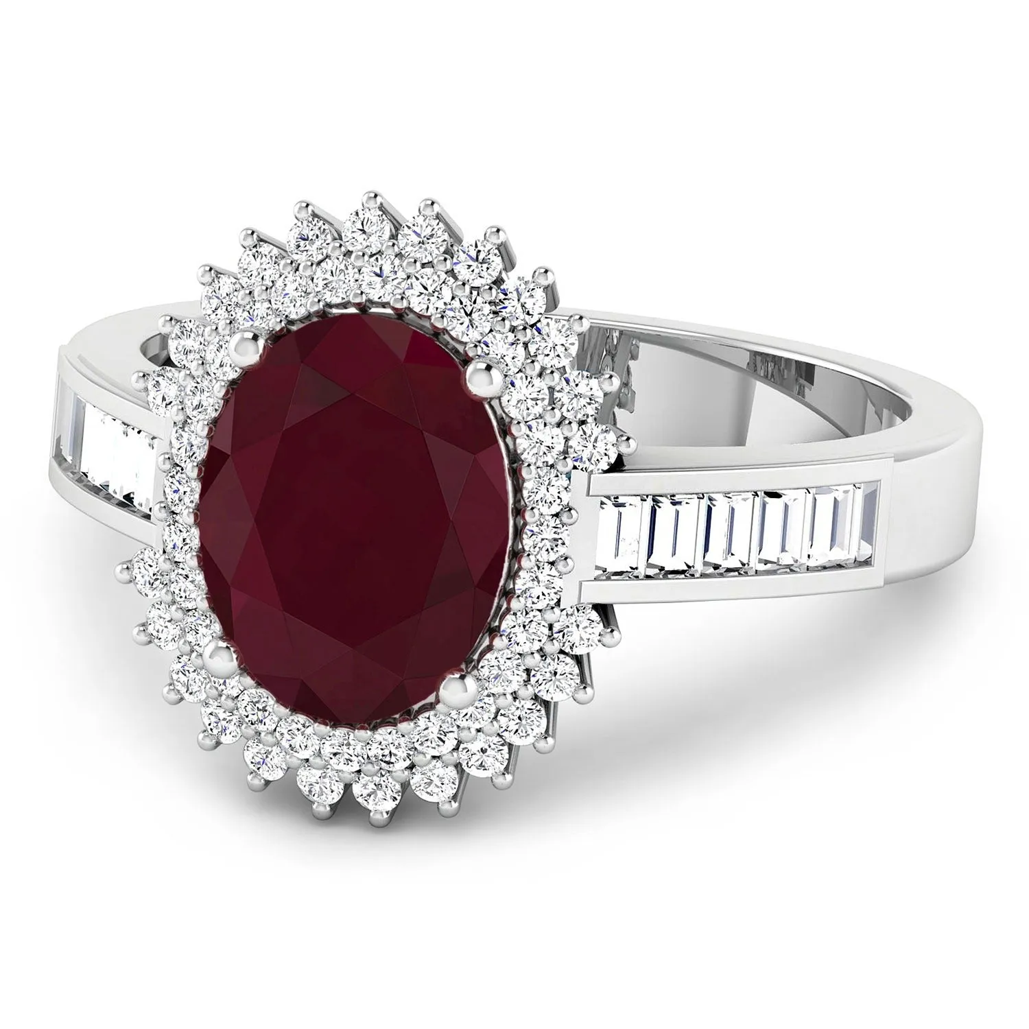 2.30 Ct Oval Pink Ruby & White Diamond Prong 14K White Gold Halo Cocktail Ring sold by Zulily product image thumbnail 3