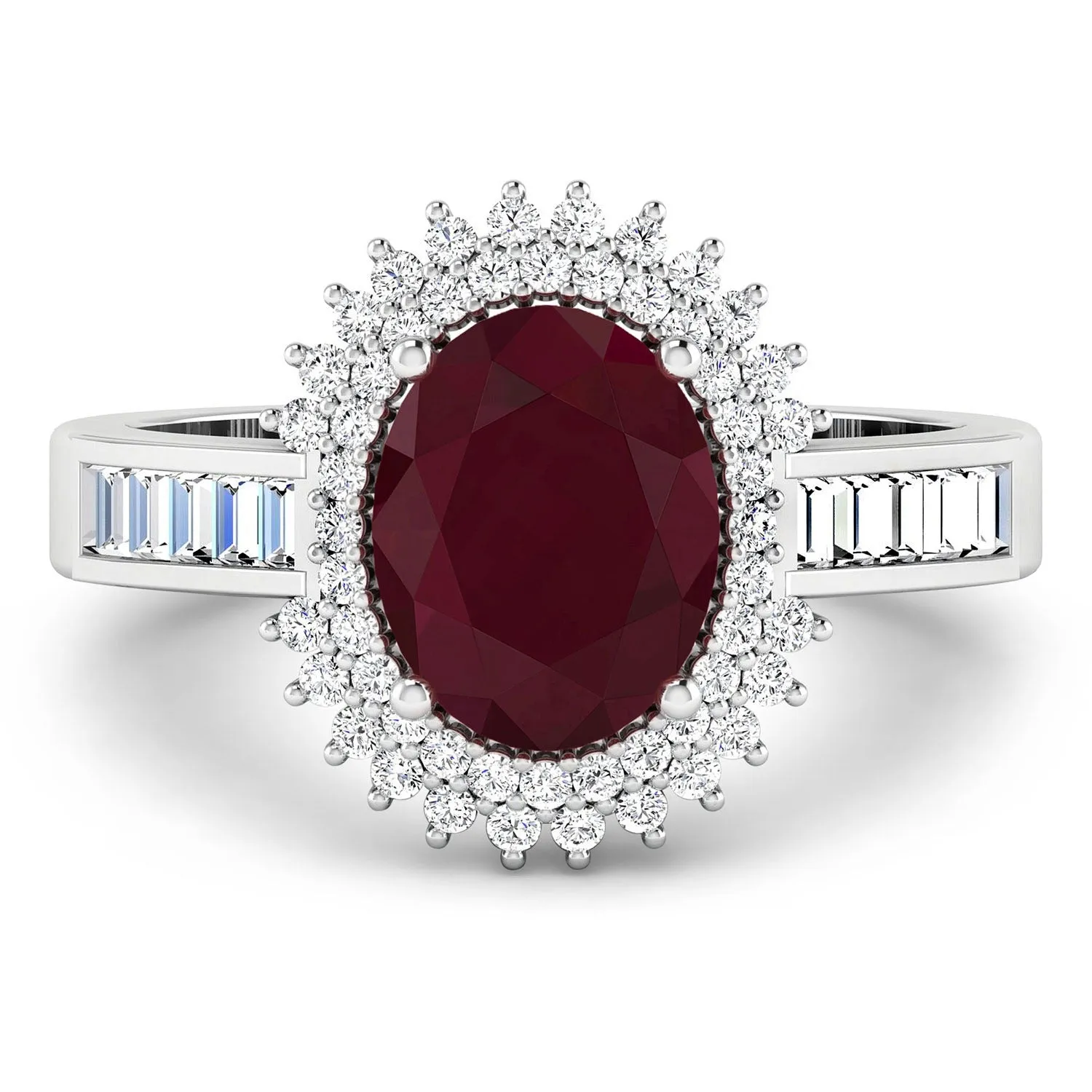 2.30 Ct Oval Pink Ruby & White Diamond Prong 14K White Gold Halo Cocktail Ring sold by Zulily product image thumbnail 4