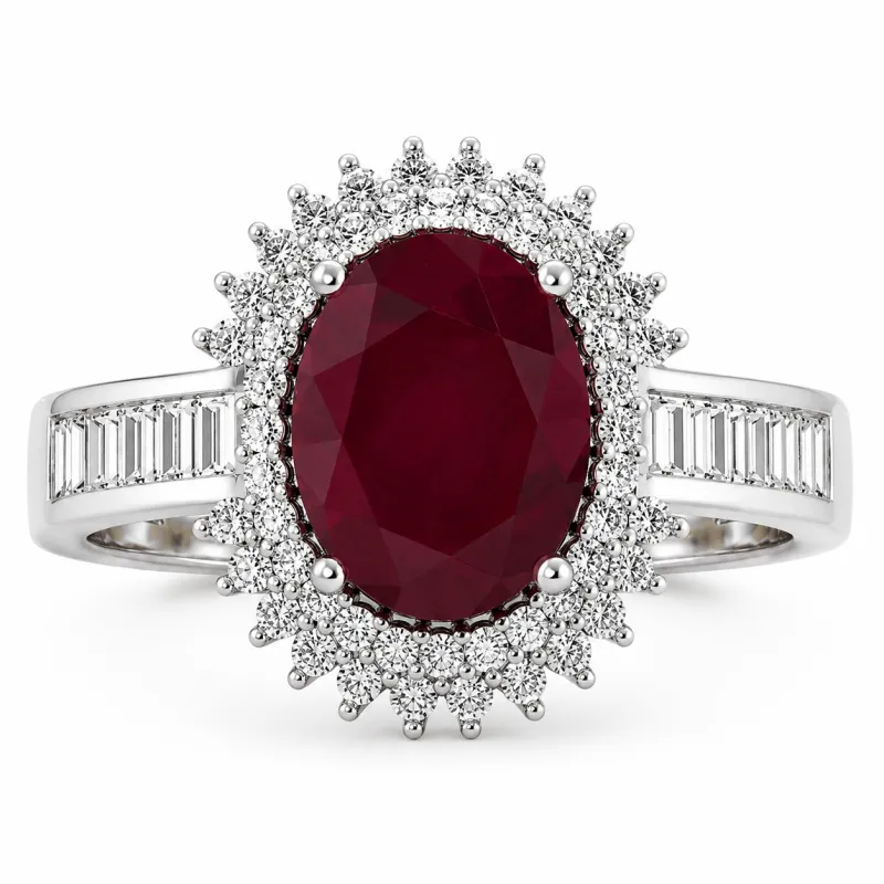 2.30 Ct Oval Pink Ruby & White Diamond Prong 14K White Gold Halo Cocktail Ring made by Zulily