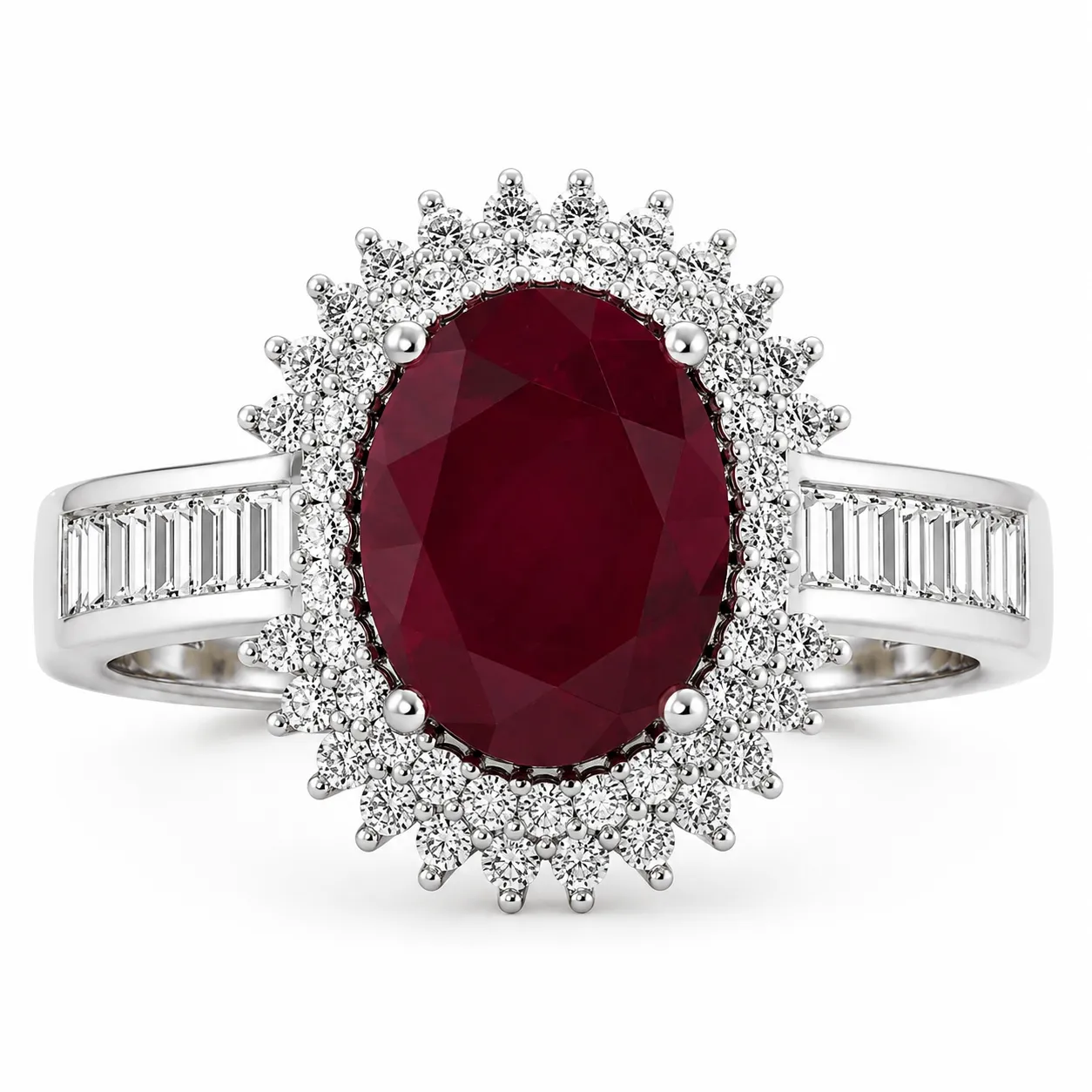 2.30 Ct Oval Pink Ruby & White Diamond Prong 14K White Gold Halo Cocktail Ring sold by Zulily
