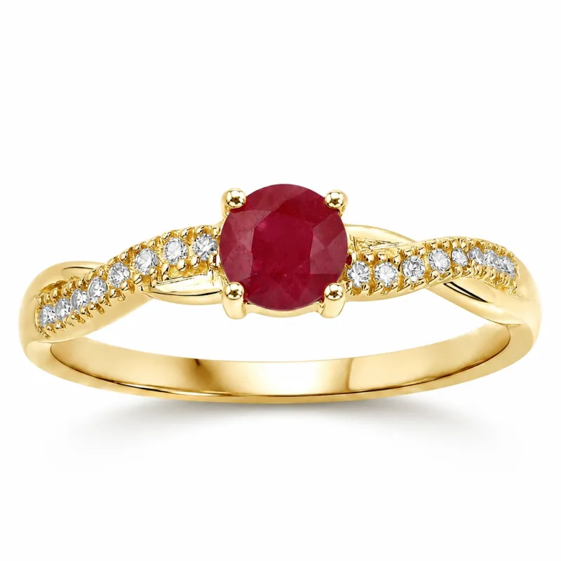 0.30 Ct Round Pink Ruby & Diamond Prong 10K Yellow Gold Pave Twisted Band Ring made by Zulily