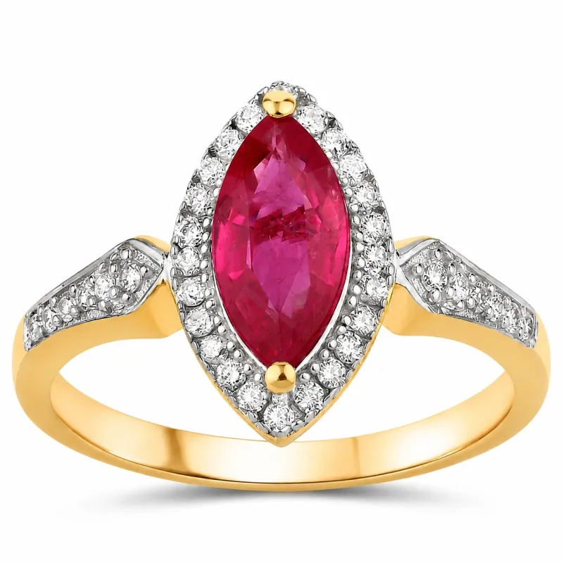 0.79 Ct Marquise Pink Ruby & White Diamond Prong 14K Yellow Gold Halo Ring made by Zulily
