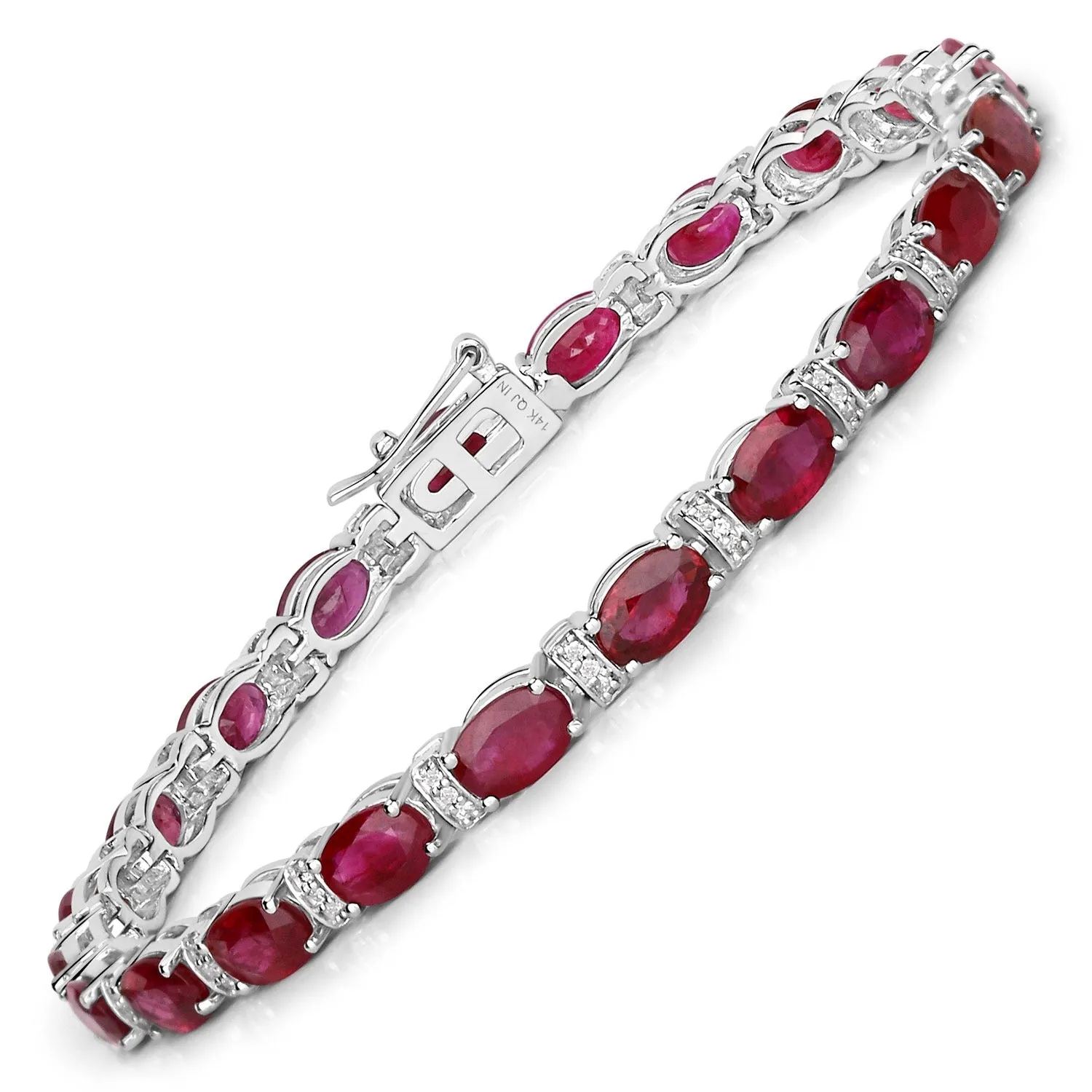 11.44 Ct Oval Pink Ruby & Diamond Prong 14K White Gold Alternating Bar Accent Box Clasp Tennis Bracelet sold by Zulily