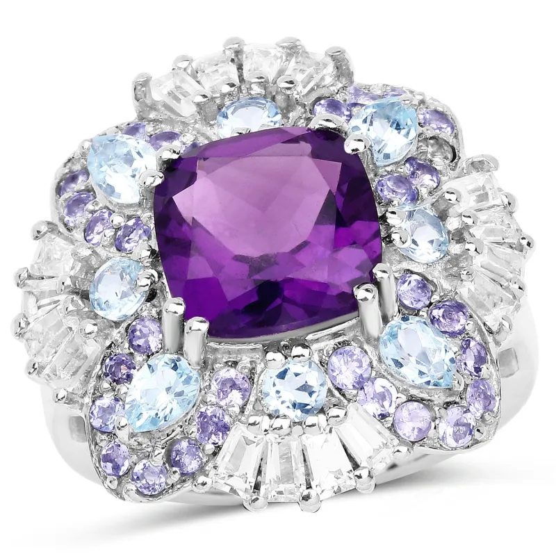 8.38 Ct Cushion Purple Amethyst Prong Sterling Silver Cluster Halo Cocktail Ring made by Zulily