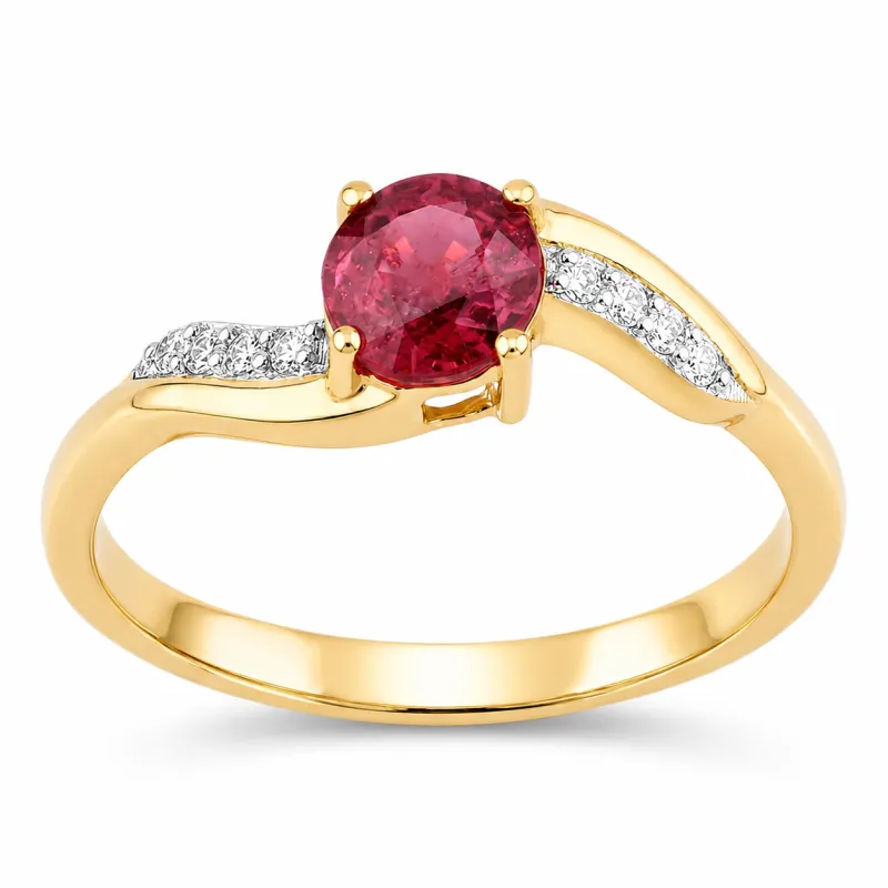 0.55 Ct Round Pink Ruby & Diamond Prong 14K Yellow Gold Pave Bypass Ring made by Zulily